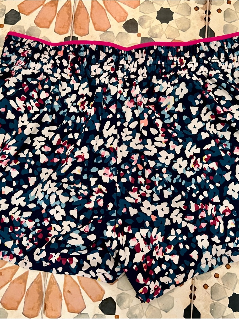 GAPfit Navy Floral Athletic Shorts with Pink Trim